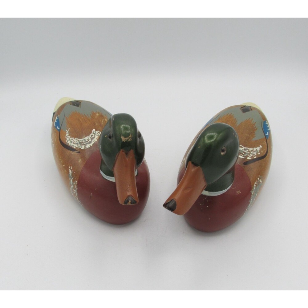 Vintage Mallard Wood Duck Decoy Glass Eyes Hand Carved Painted 9 x 3 Cabin